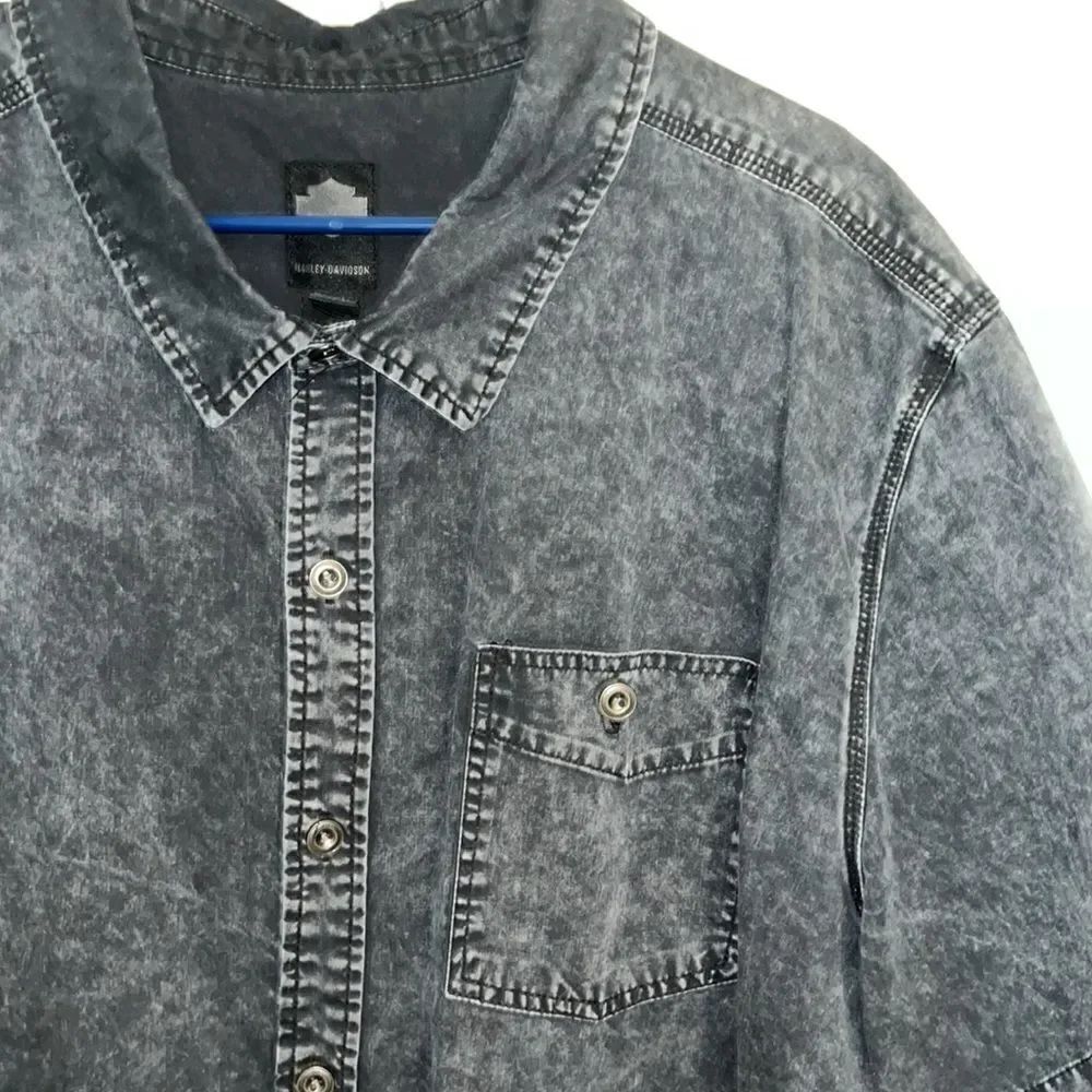 Heavy acid wash Black big man pocket HD Harley-Davidson Work pocket shirt 3XL🏍️